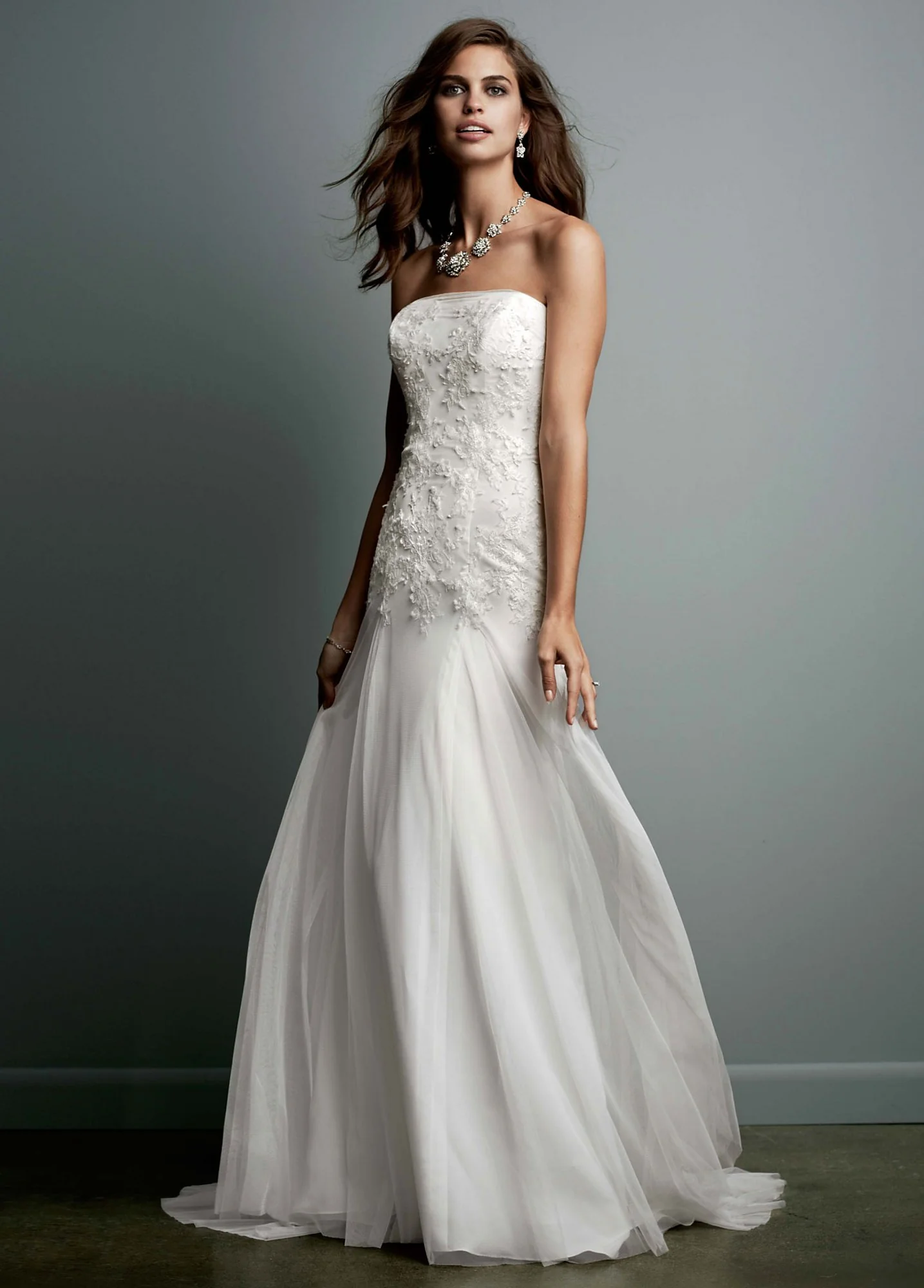 Strapless Tulle Wedding Gown with Lace Embroidery - Image 4