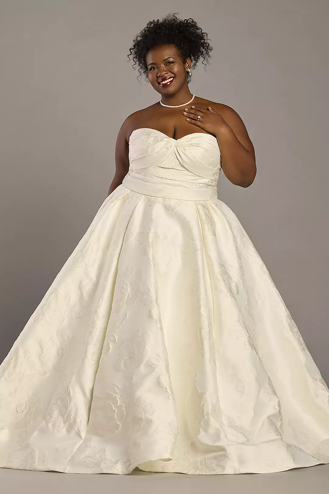 Strapless Twist Knot Bodice Jacquard Ball Gown - Image 5