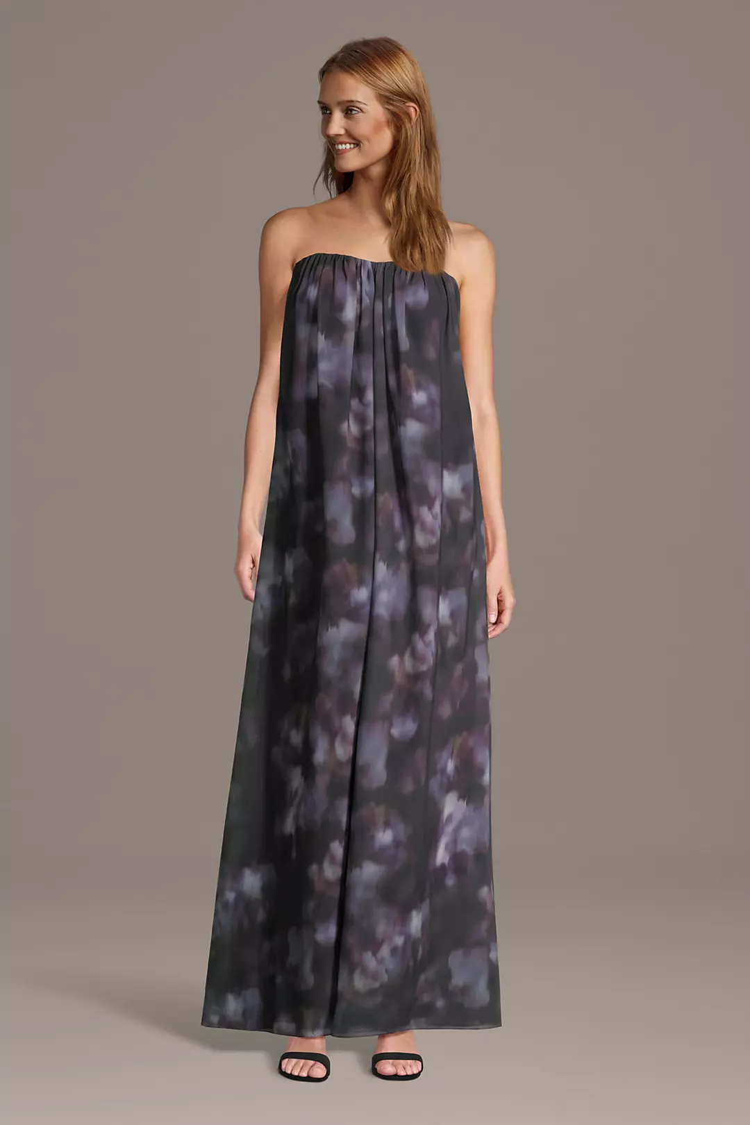 Strapless Watercolor Print Chiffon Column Dress - Image 3