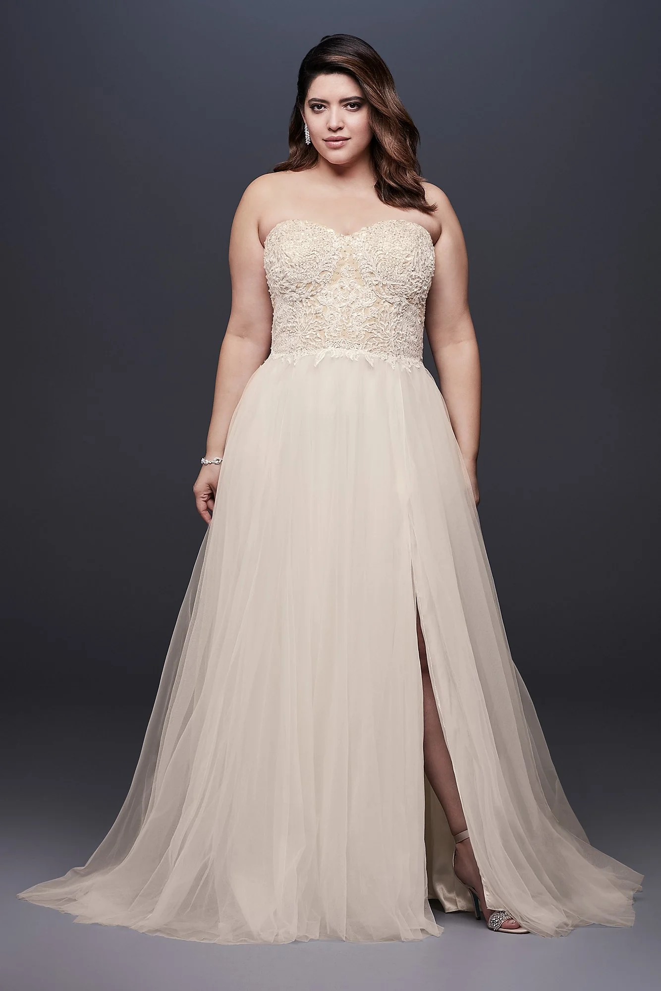 Strapless Wedding Dress with Tulle Slit Skirt - Image 4