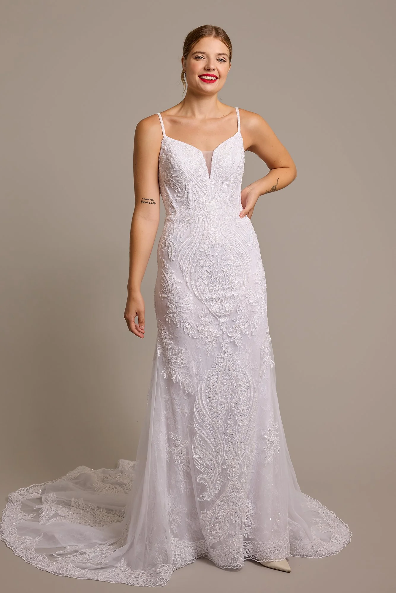 Strappy Allover Beaded Lace Mermaid Wedding Dress - Image 10