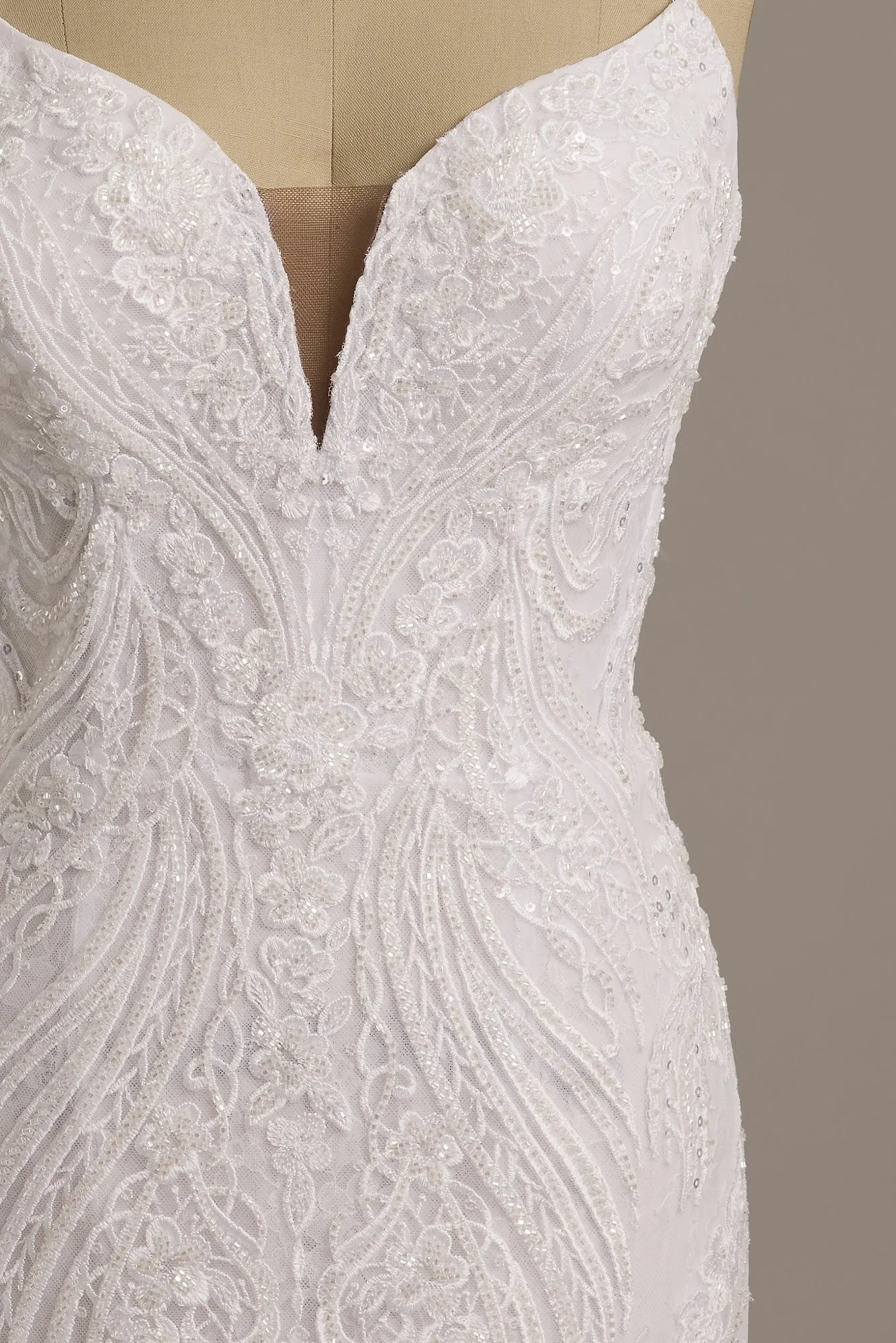 Strappy Allover Beaded Lace Mermaid Wedding Dress - Image 15