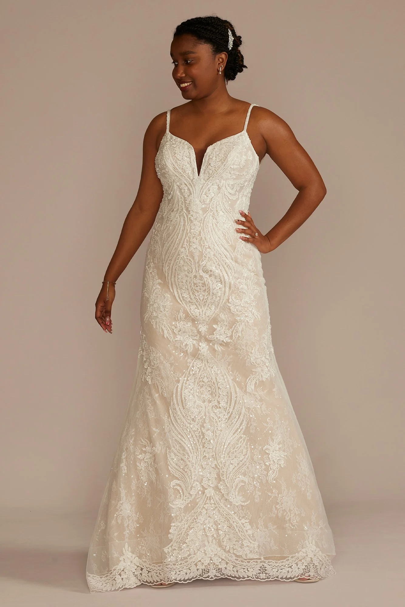 Strappy Allover Beaded Lace Mermaid Wedding Dress - Image 16
