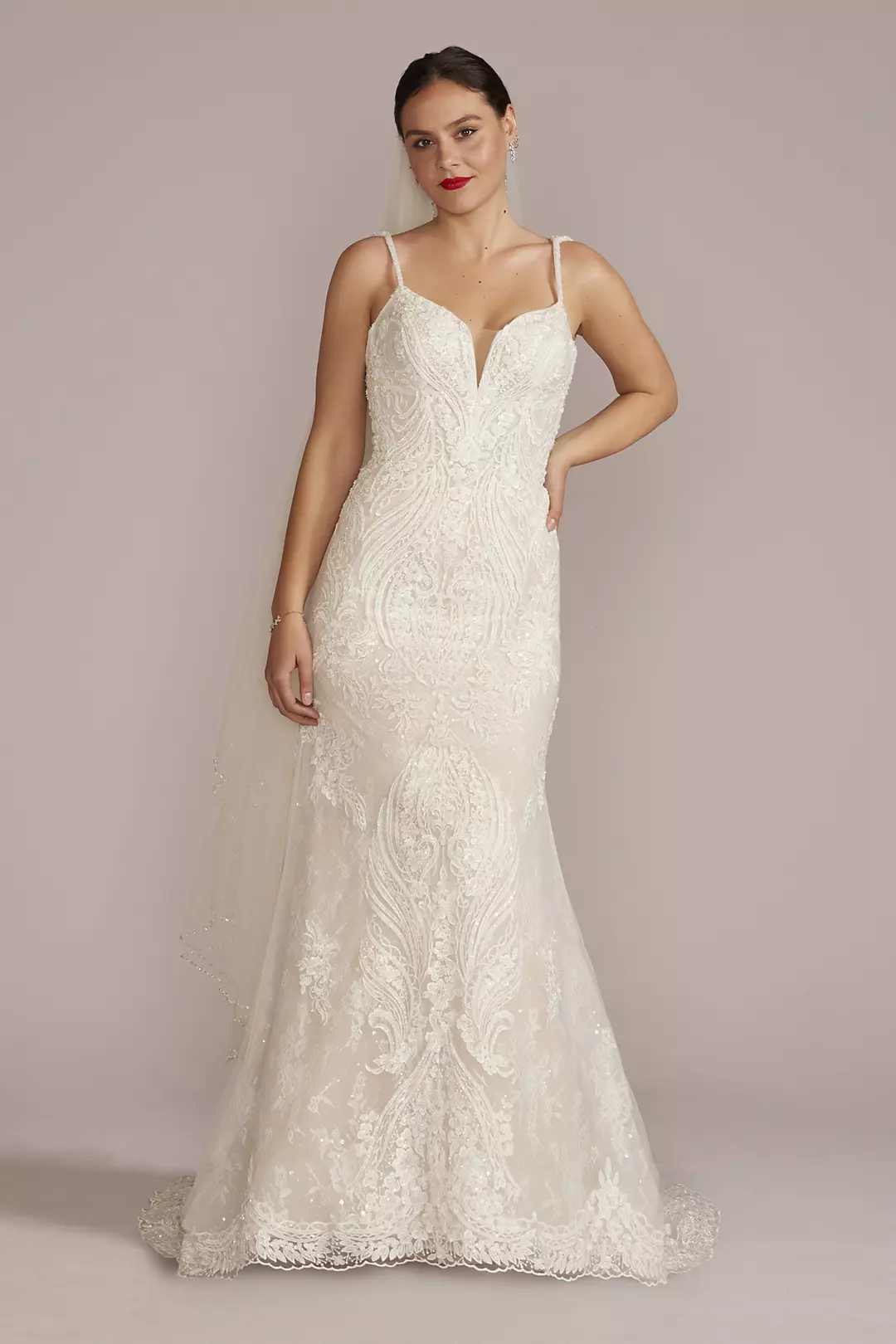 Strappy Allover Beaded Lace Mermaid Wedding Dress - Image 18