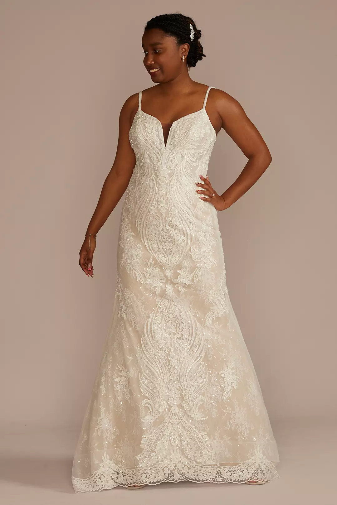 Strappy Allover Beaded Lace Mermaid Wedding Dress - Image 19