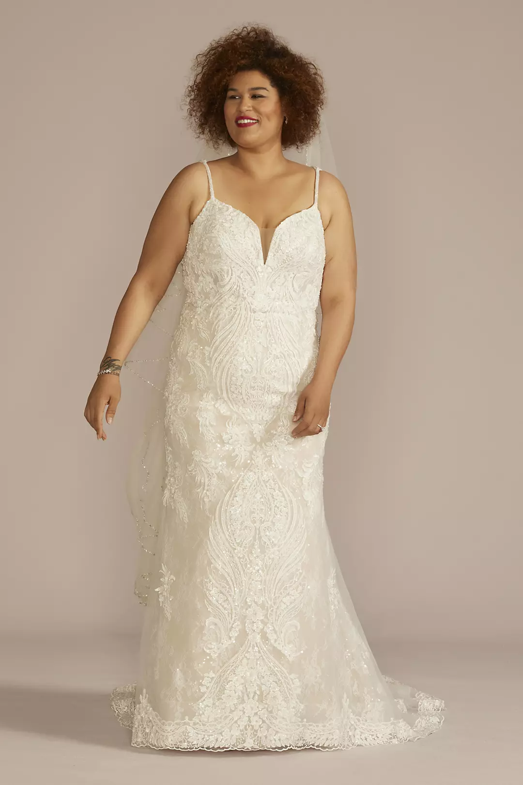 Strappy Allover Beaded Lace Mermaid Wedding Dress - Image 24