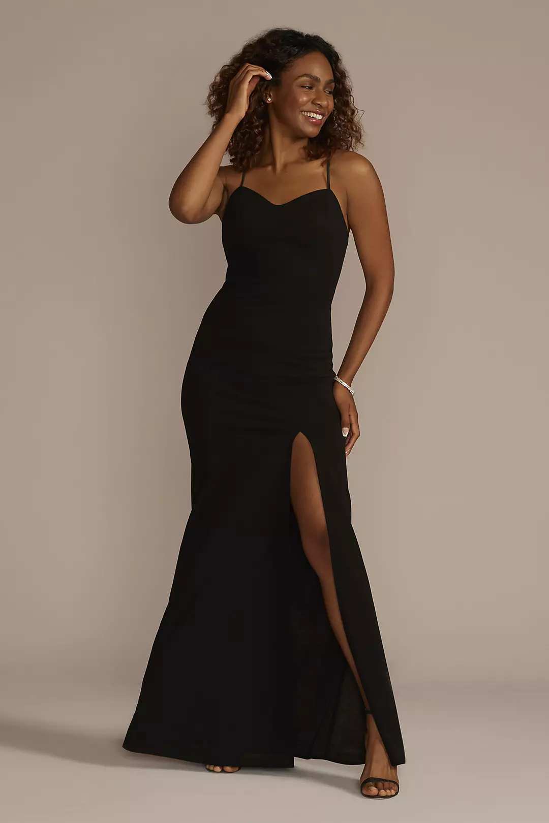 Strappy Back Crepe Sheath Dress with Slit - Image 2