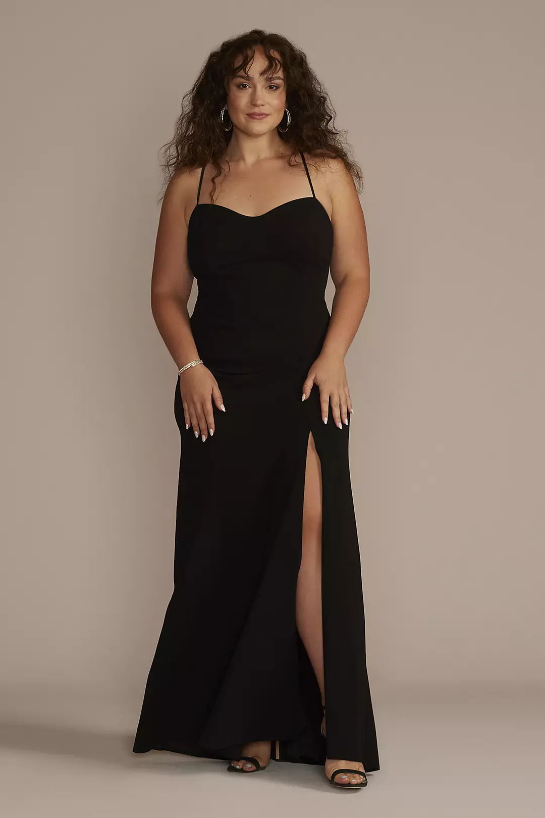 Strappy Back Crepe Sheath Dress with Slit - Image 4