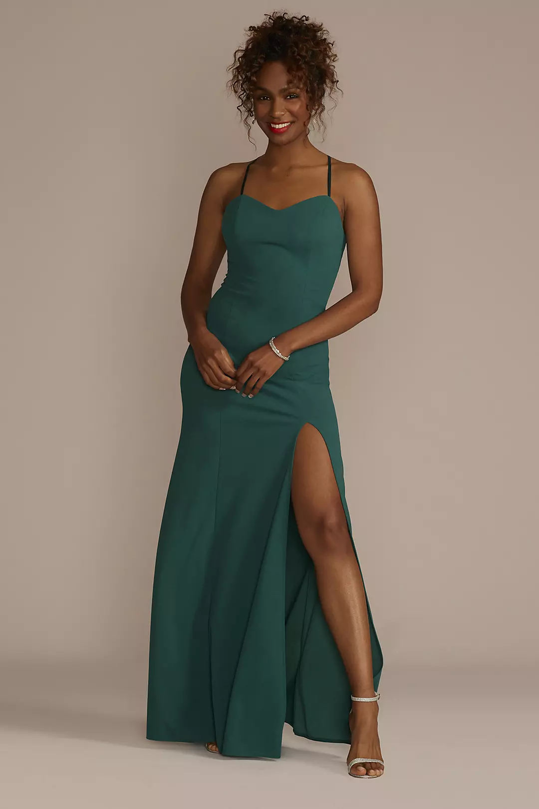 Strappy Back Crepe Sheath Dress with Slit - Image 5