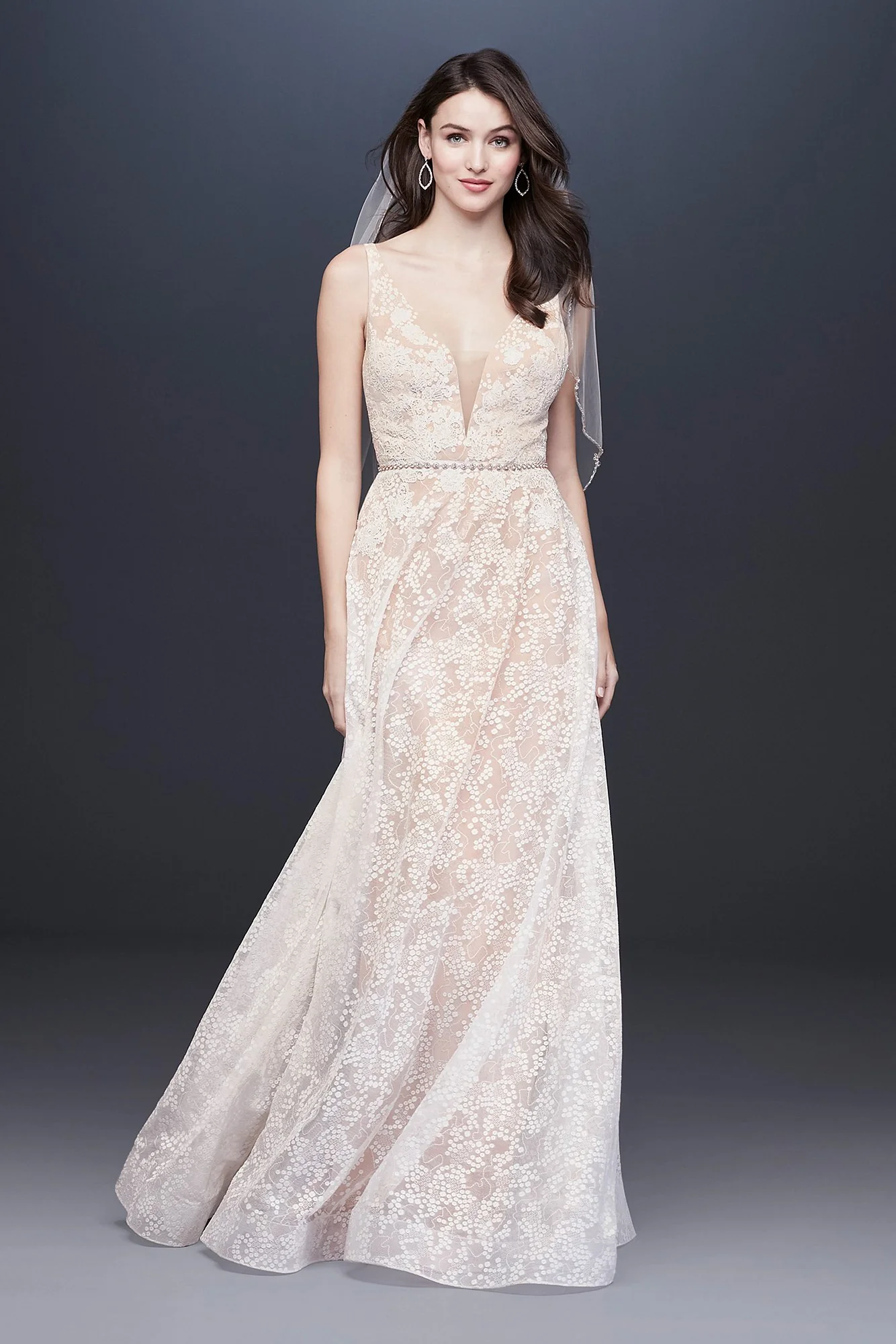 Strappy Deep V-Neck Lace Sheath Wedding Dress - Image 3