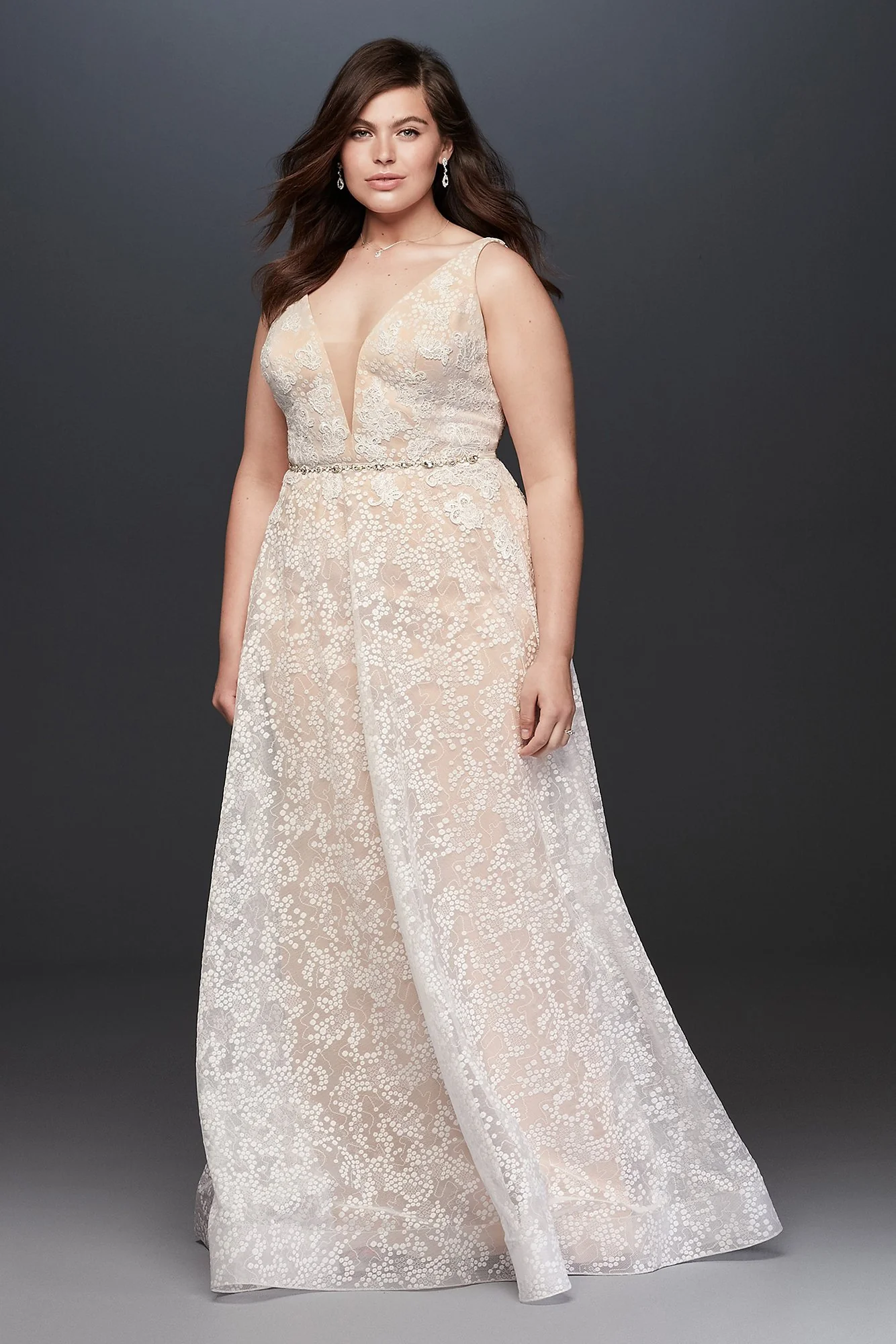 Strappy Deep V-Neck Lace Sheath Wedding Dress - Image 5