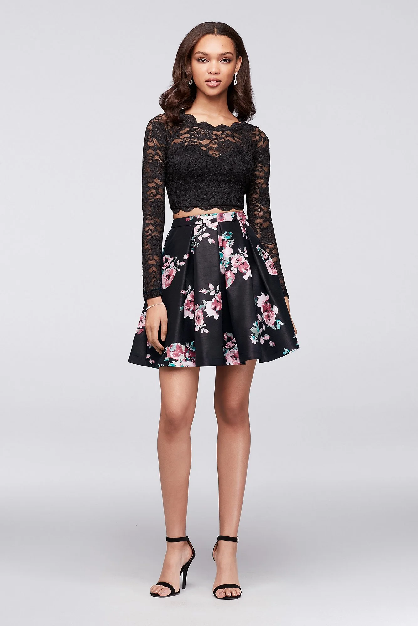 Strappy Lace Crop Top and Printed Skirt Set
