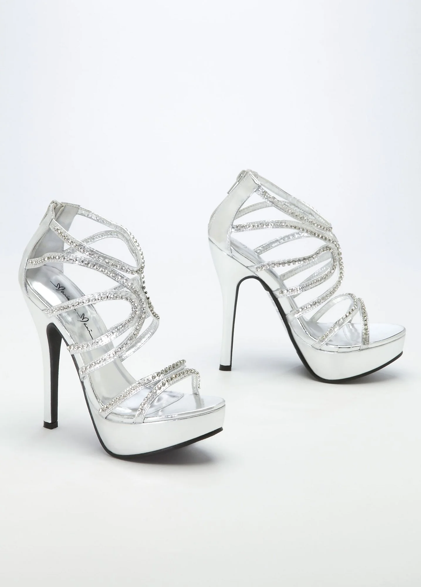 Strappy Metallic Rhinestone High Heels