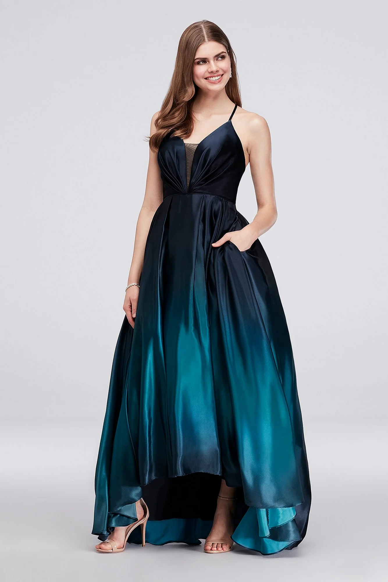 Strappy Satin Ombre High-Low Ball Gown - Image 2