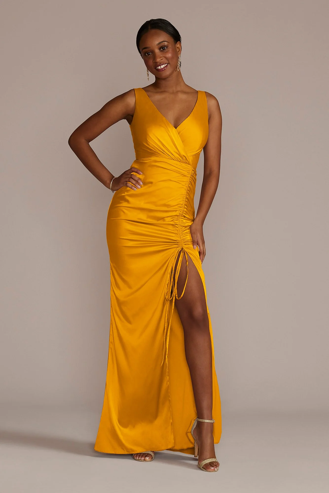 Stretch Charmeuse Drawstring Dress - Image 48