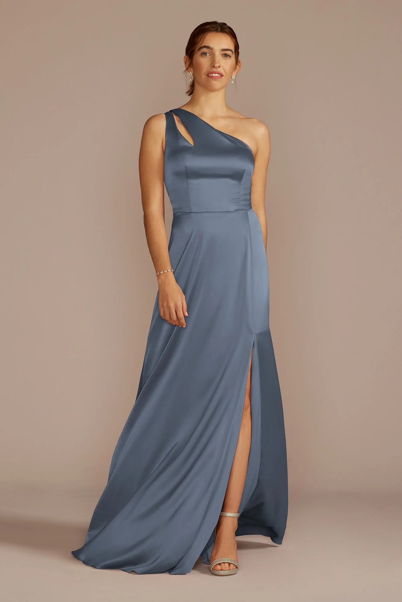 Stretch Charmeuse One-Shoulder Dress - Image 3