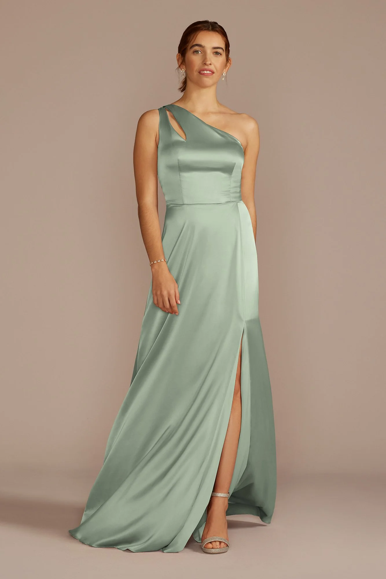 Stretch Charmeuse One-Shoulder Dress - Image 5