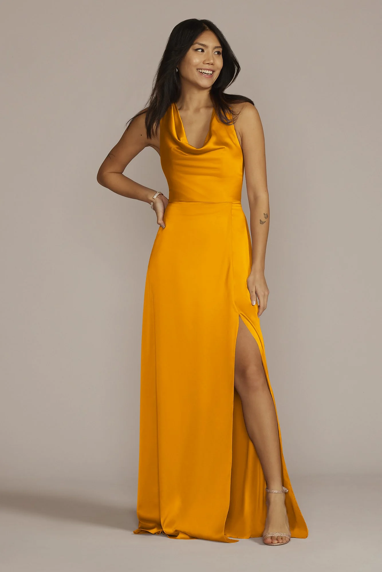 Stretch Charmeuse Sleeveless Cowl Dress - Image 11