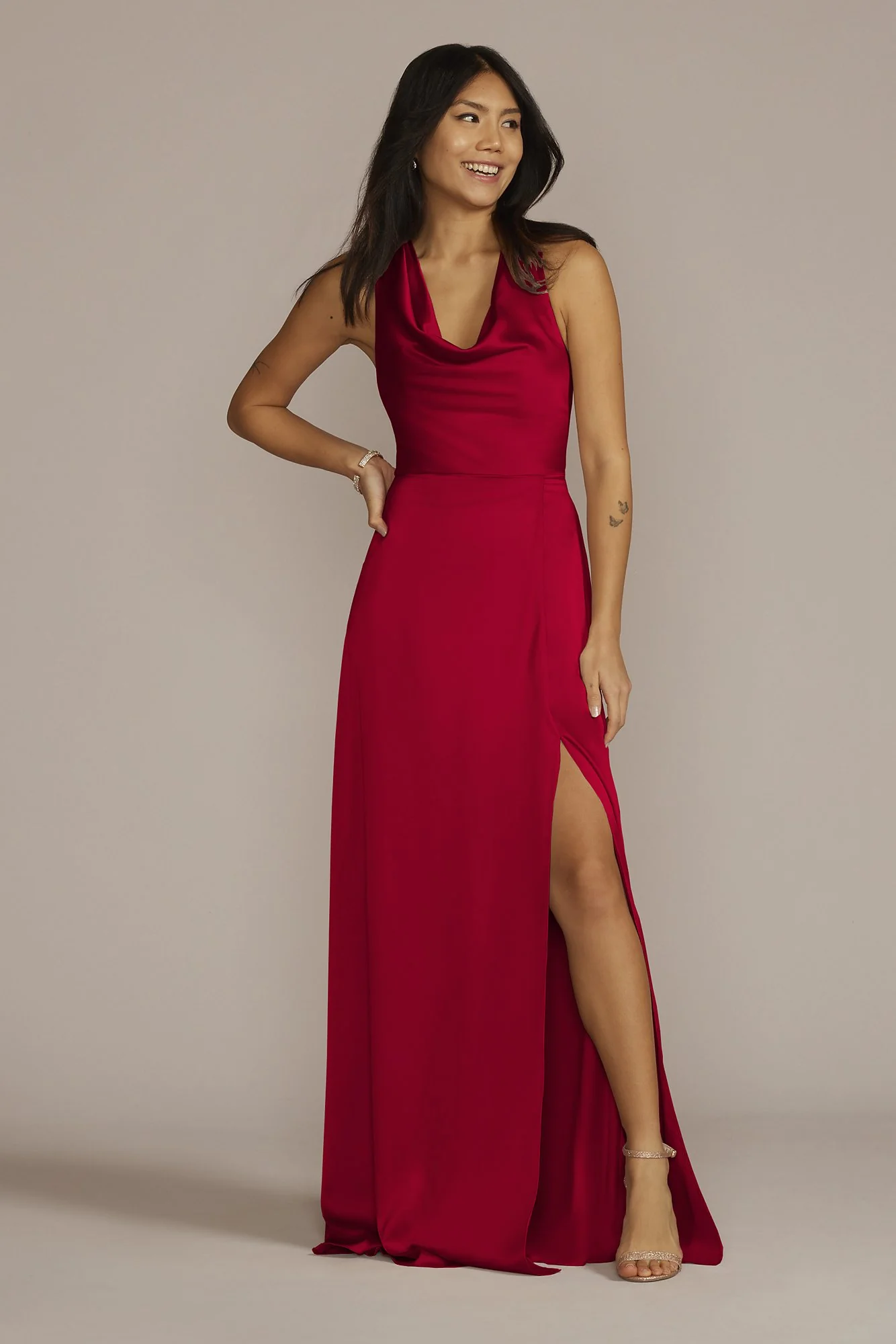 Stretch Charmeuse Sleeveless Cowl Dress - Image 23