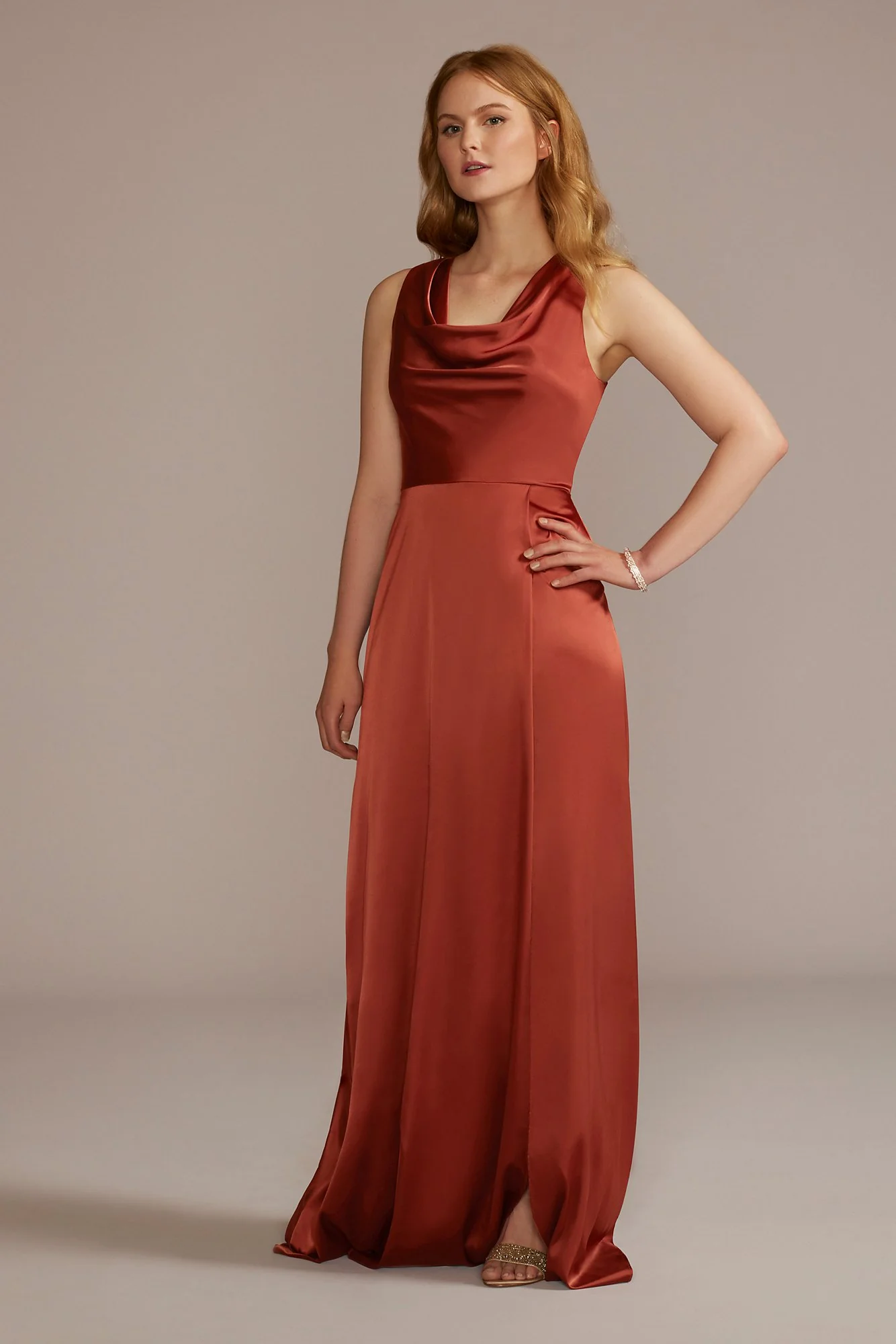 Stretch Charmeuse Sleeveless Cowl Dress - Image 28