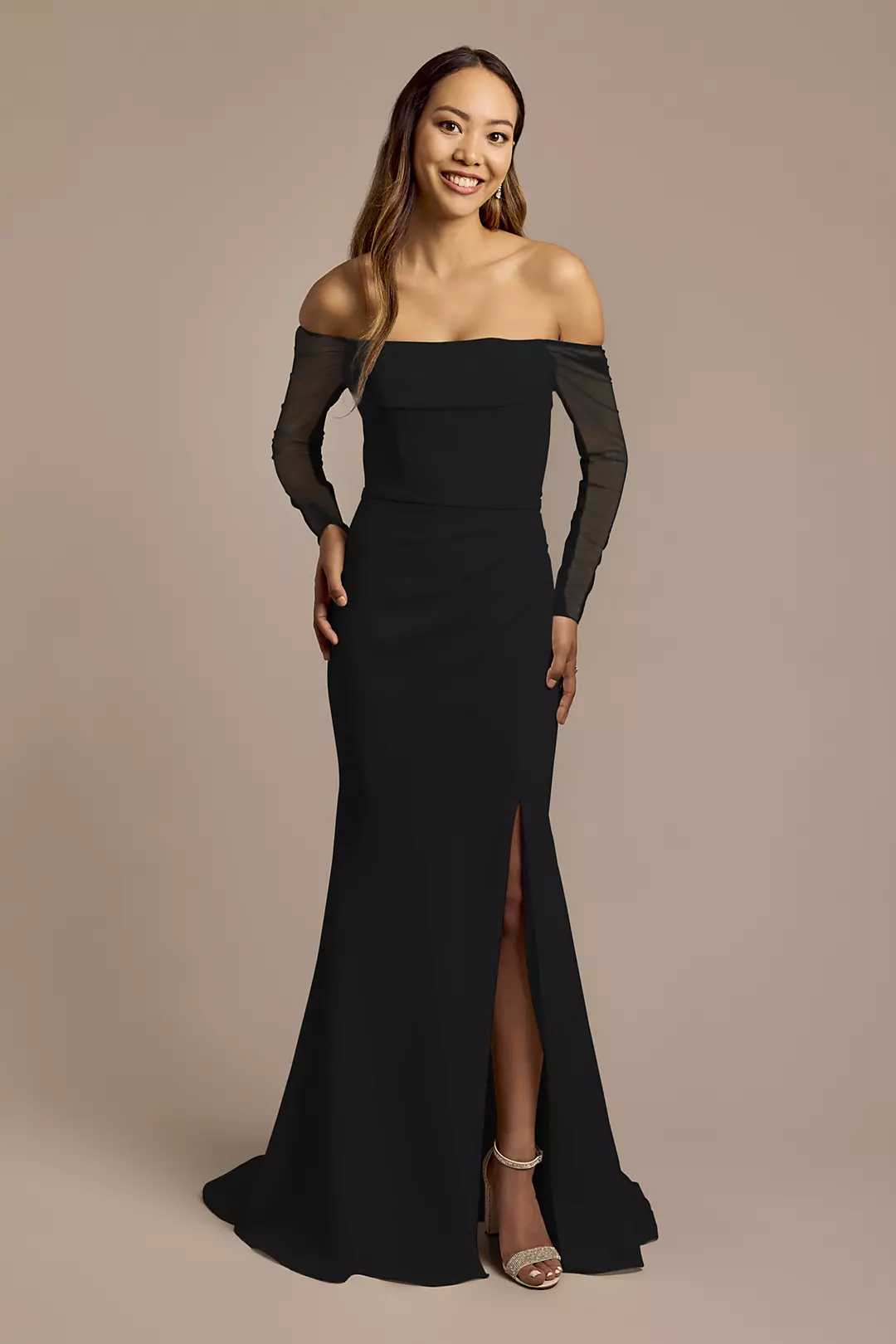 Stretch Crepe Cowl Long-Sleeve Wedding Dress - Image 12
