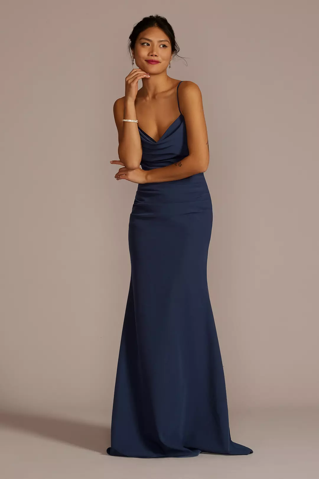 Stretch Crepe Cowl Neck Strappy Dress - Image 13