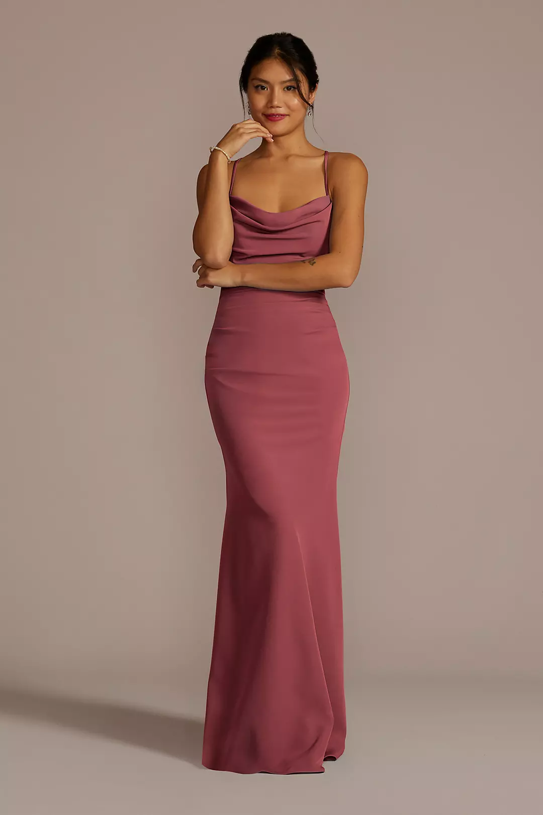 Stretch Crepe Cowl Neck Strappy Dress - Image 14
