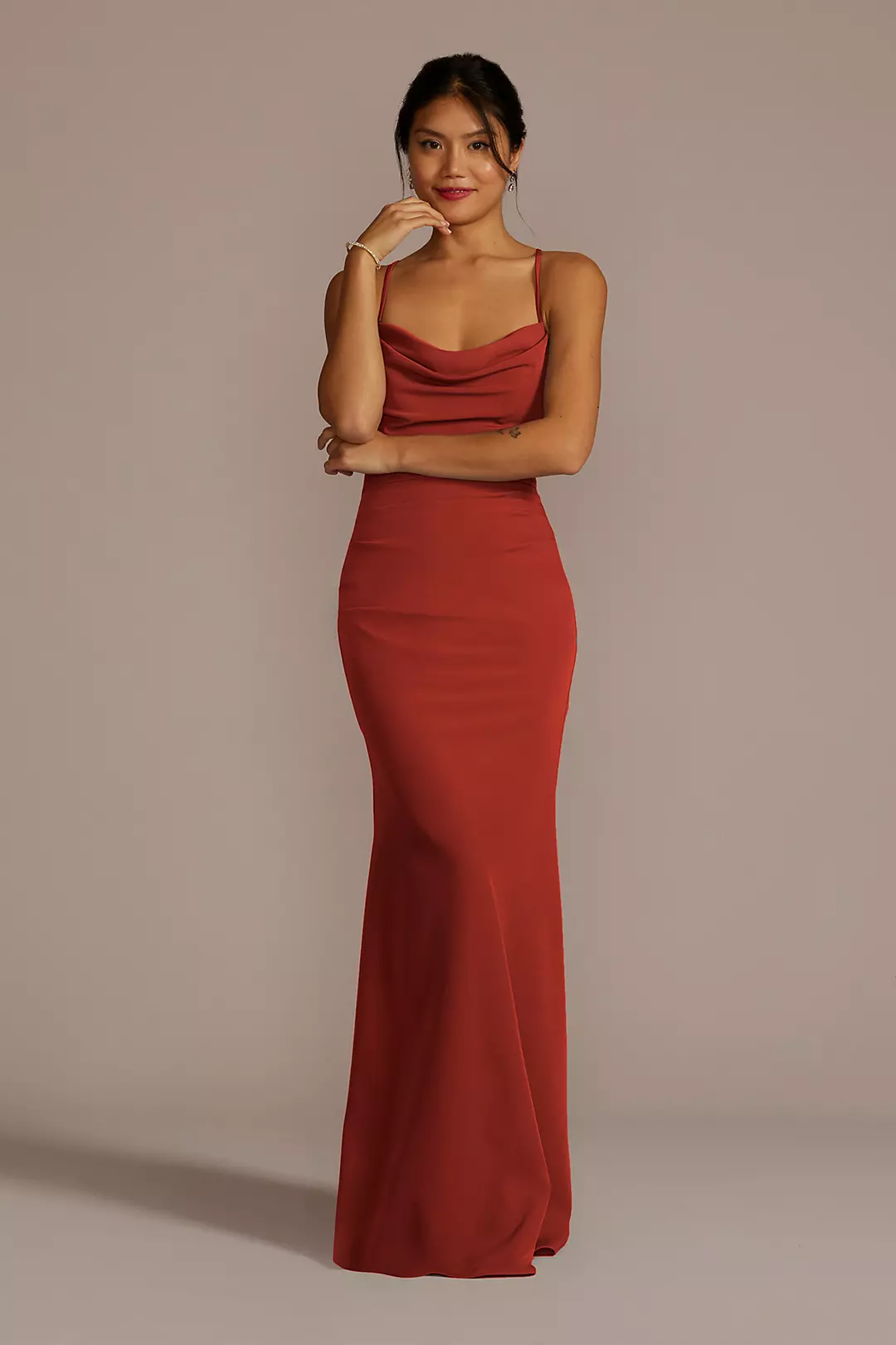 Stretch Crepe Cowl Neck Strappy Dress - Image 16