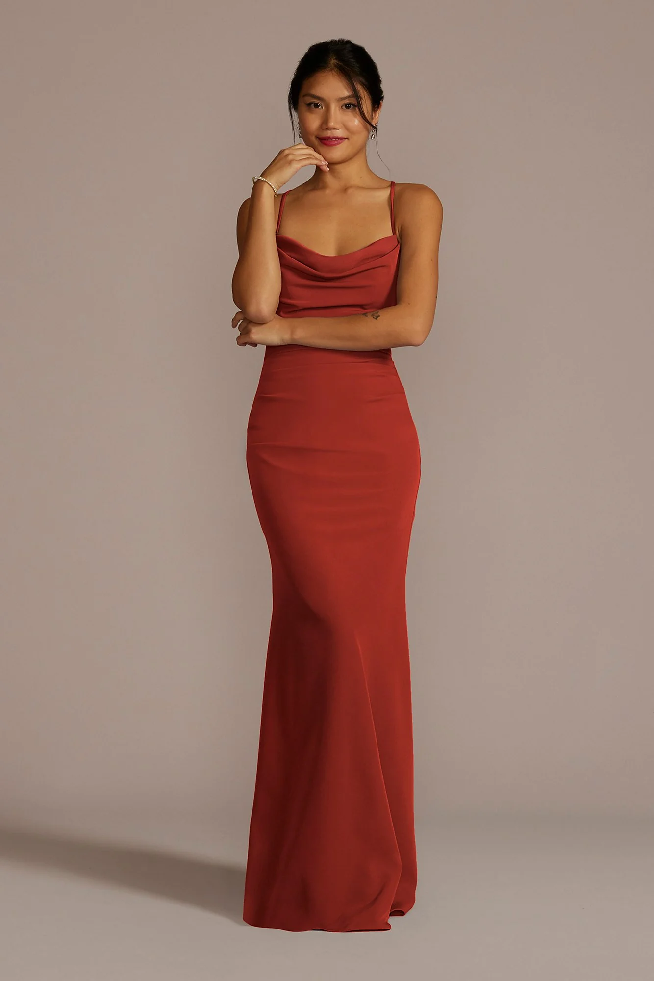 Stretch Crepe Cowl Neck Strappy Dress - Image 9