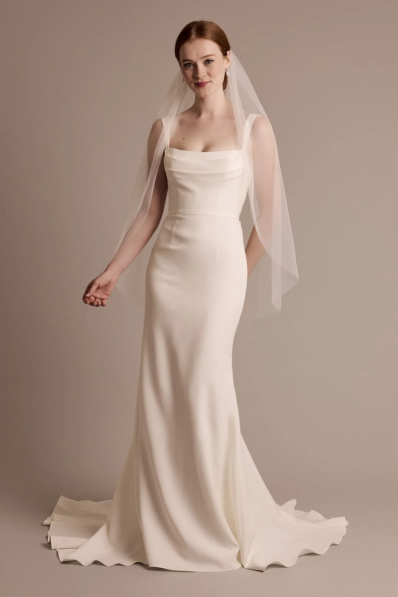 Stretch Crepe Cowl Neck Tank Sheath Wedding Dress - Image 3