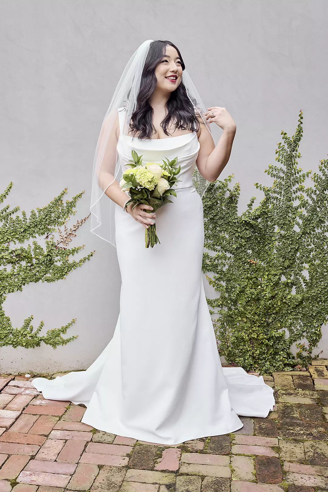 Stretch Crepe Cowl Neck Tank Sheath Wedding Dress - Image 6