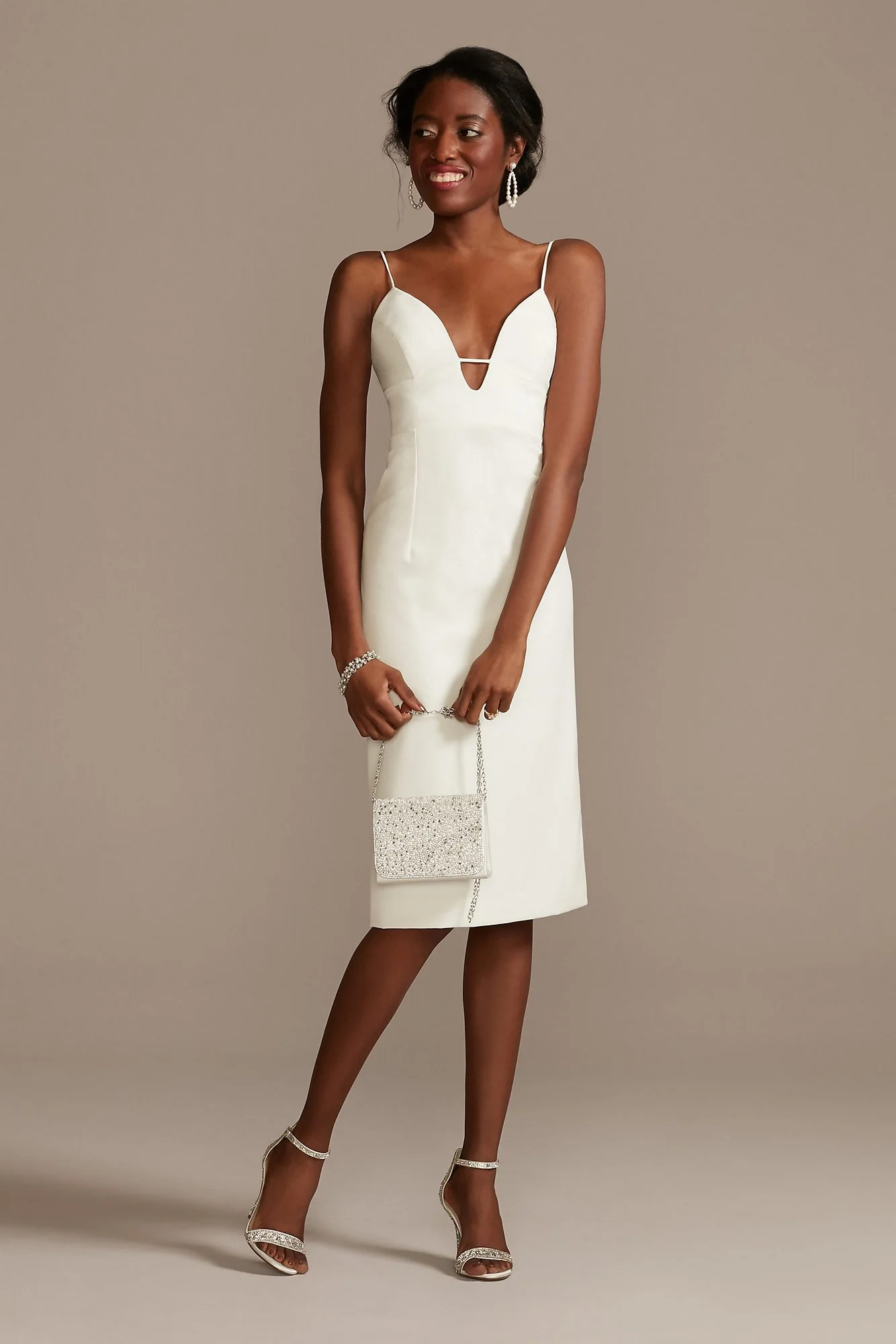 Stretch Crepe Keyhole Spaghetti Strap Midi Dress - Image 2