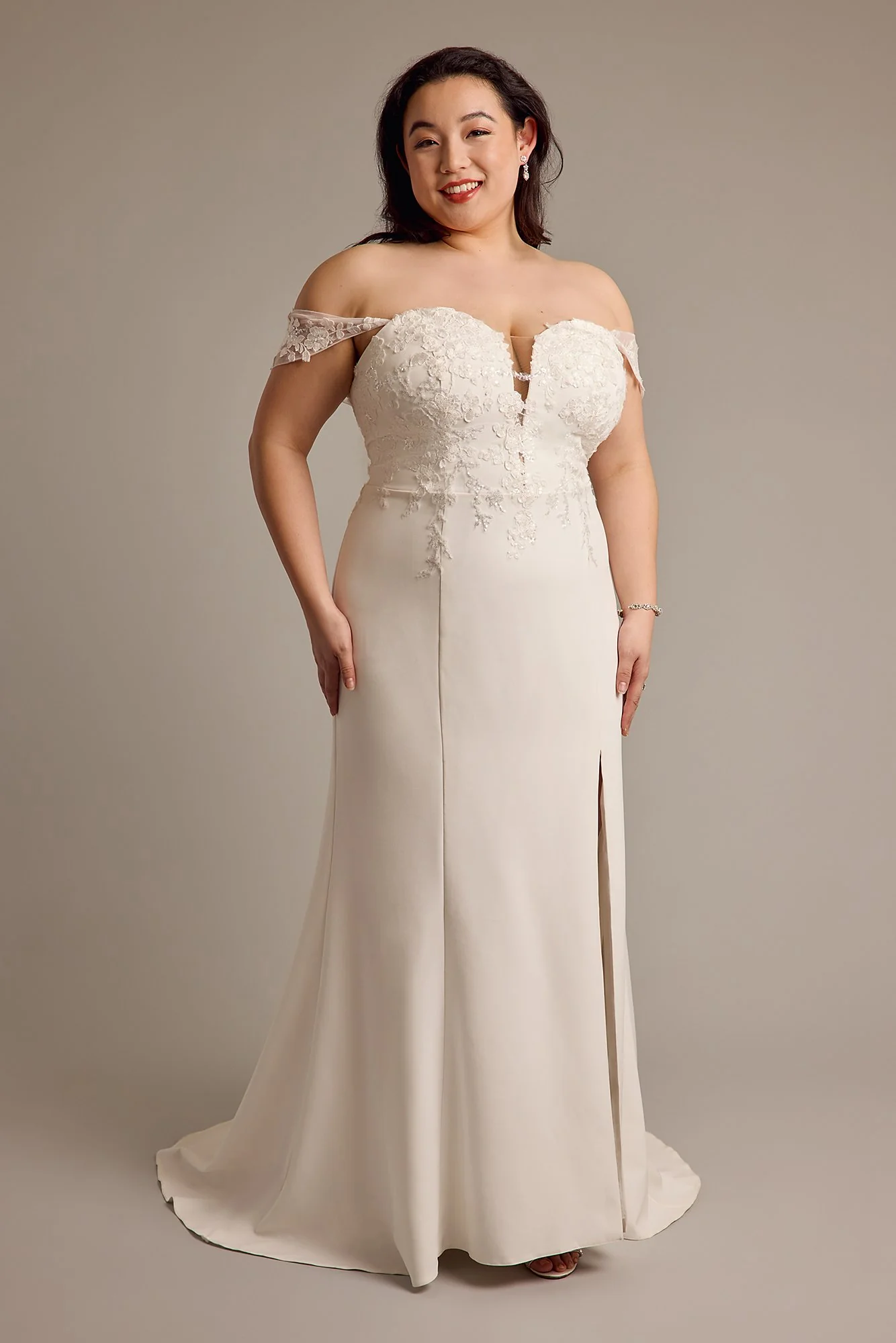 Stretch Crepe Plunge Mermaid Wedding Dress - Image 5