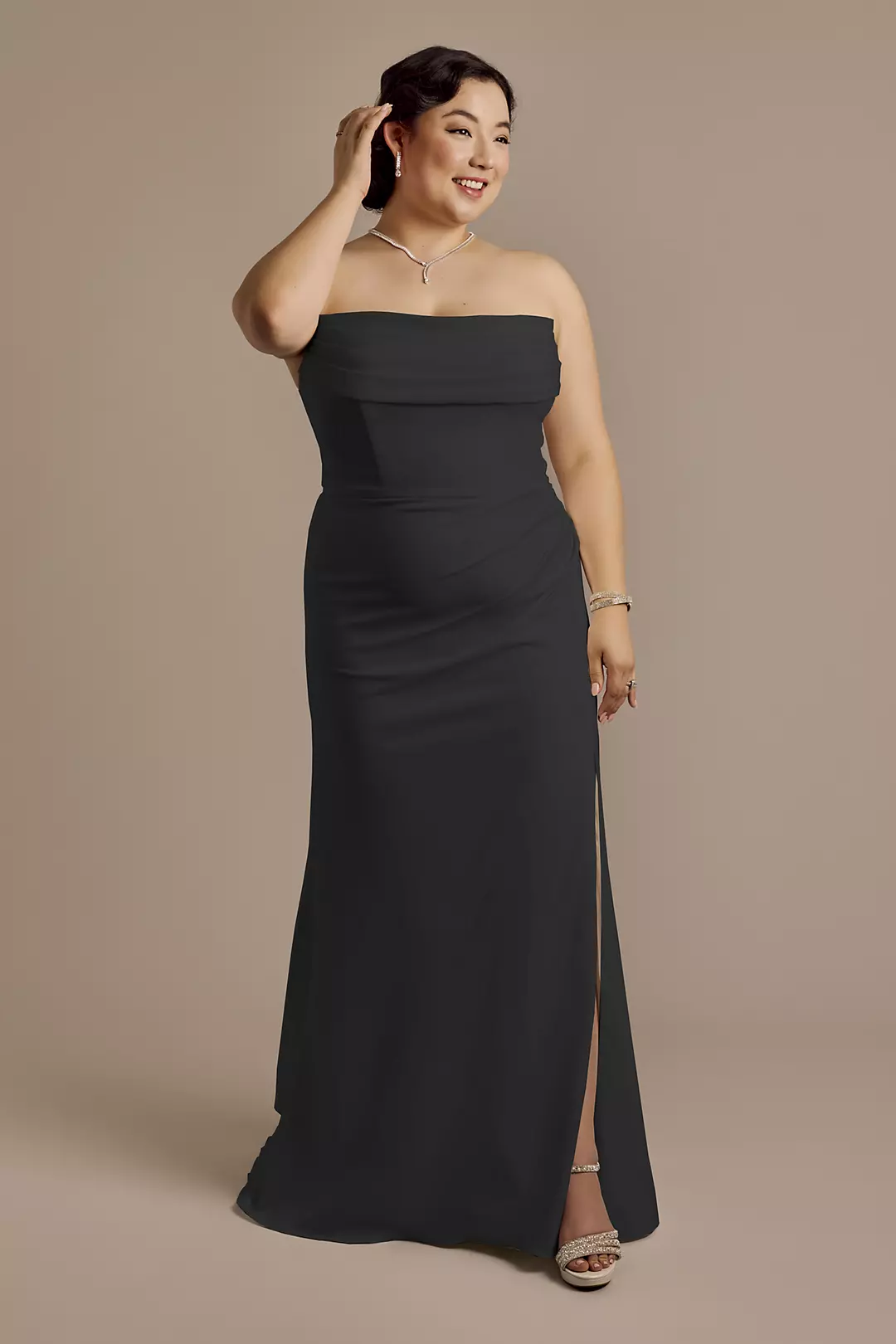 Stretch Crepe Sculpted Cowl Sheath Wedding Dress - Image 13