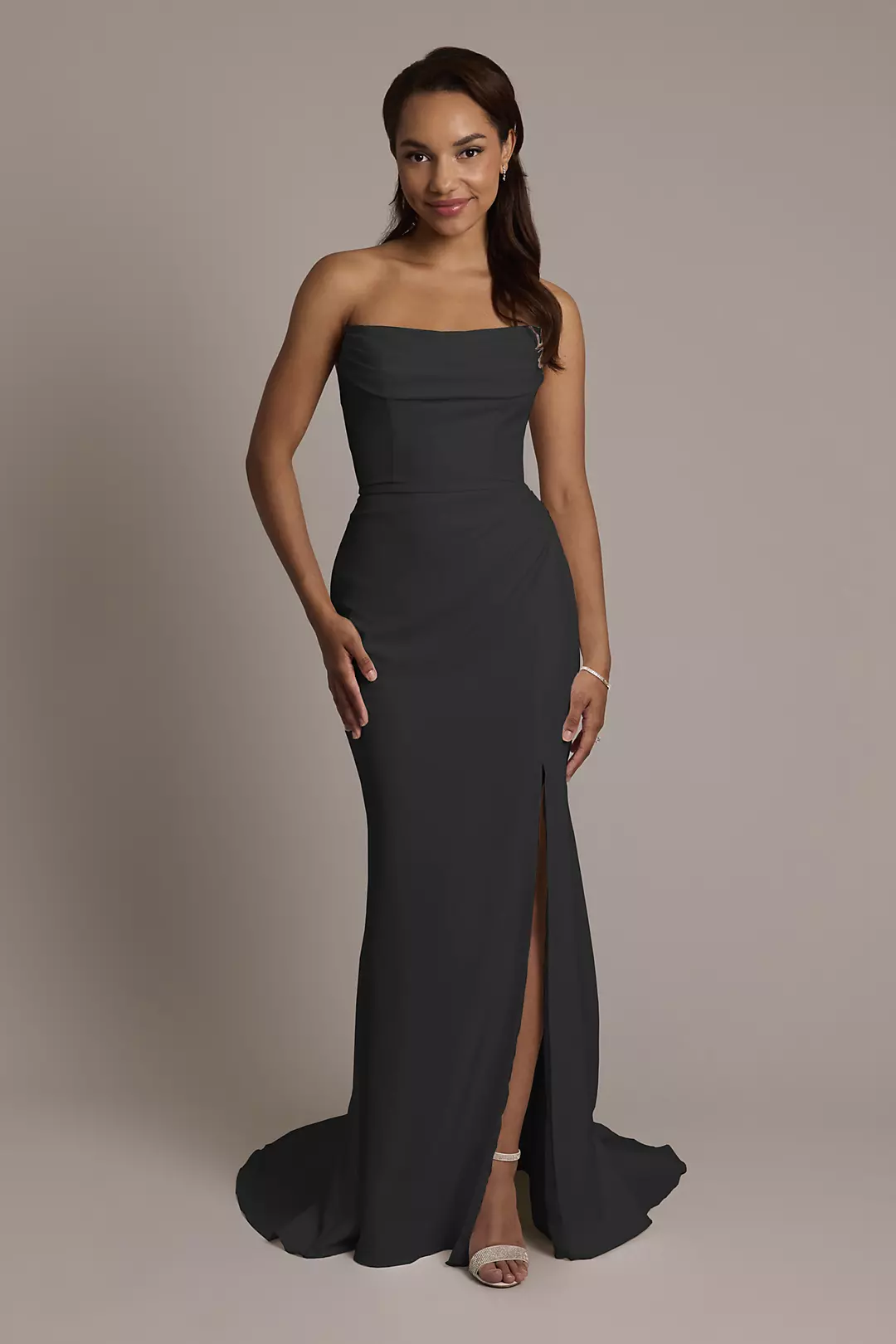 Stretch Crepe Sculpted Cowl Sheath Wedding Dress - Image 15