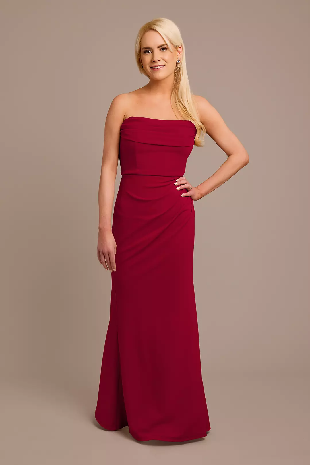 Stretch Crepe Strapless Cowl Neck Dress - Image 11