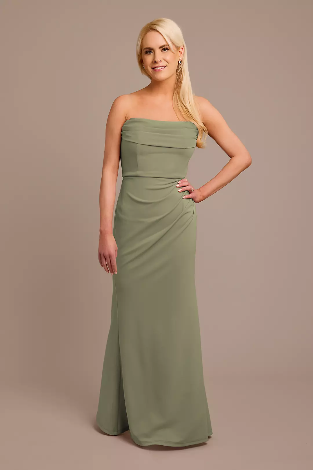 Stretch Crepe Strapless Cowl Neck Dress - Image 6