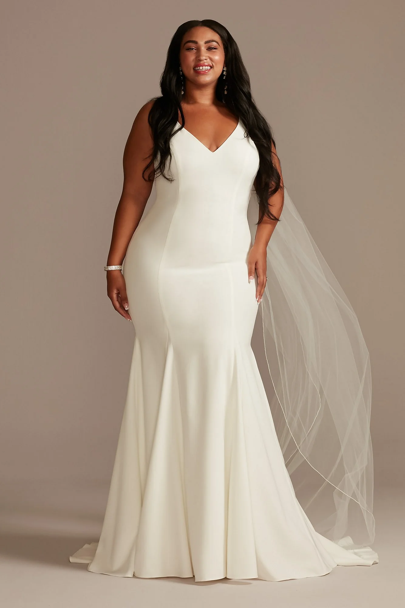 Crepe V-Neck Mermaid Wedding Dress - Image 4