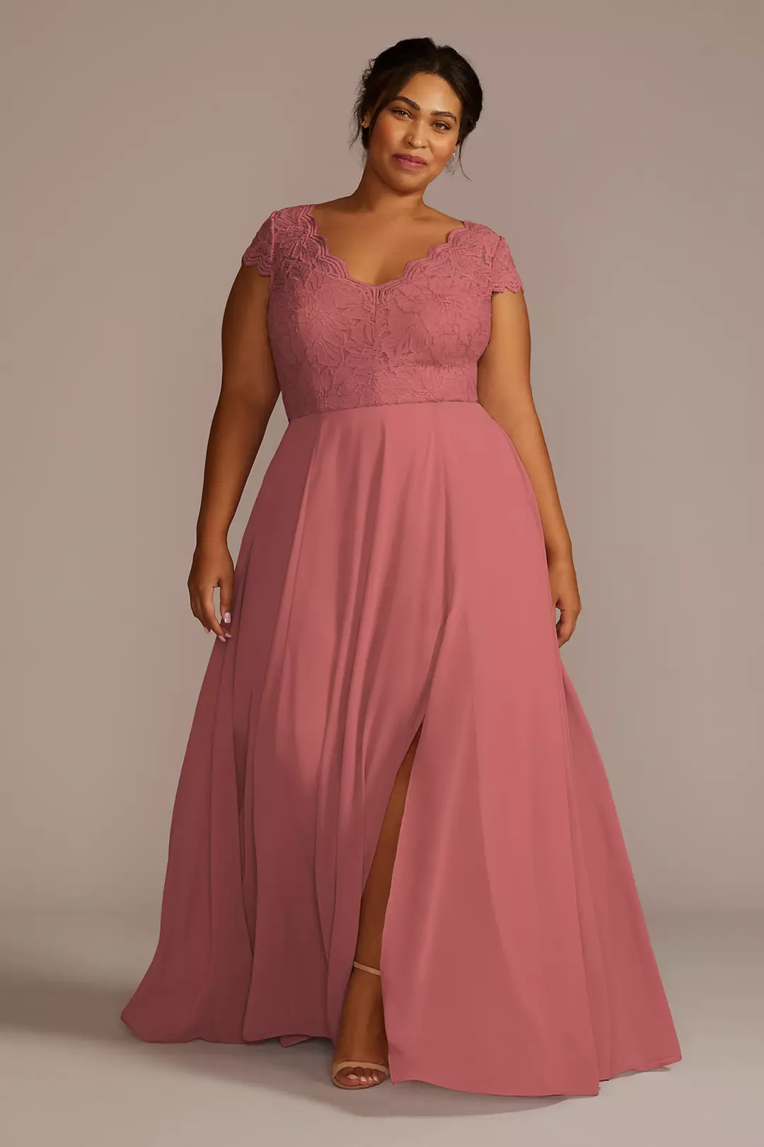 Stretch Lace Chiffon Cap Sleeve Dress - Image 16