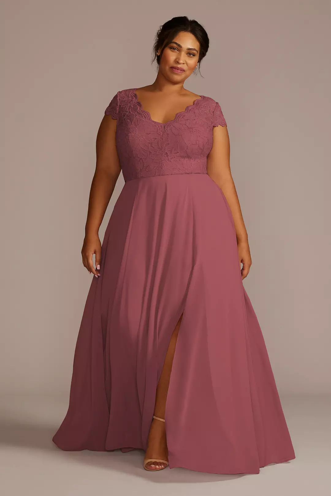 Stretch Lace Chiffon Cap Sleeve Dress - Image 17