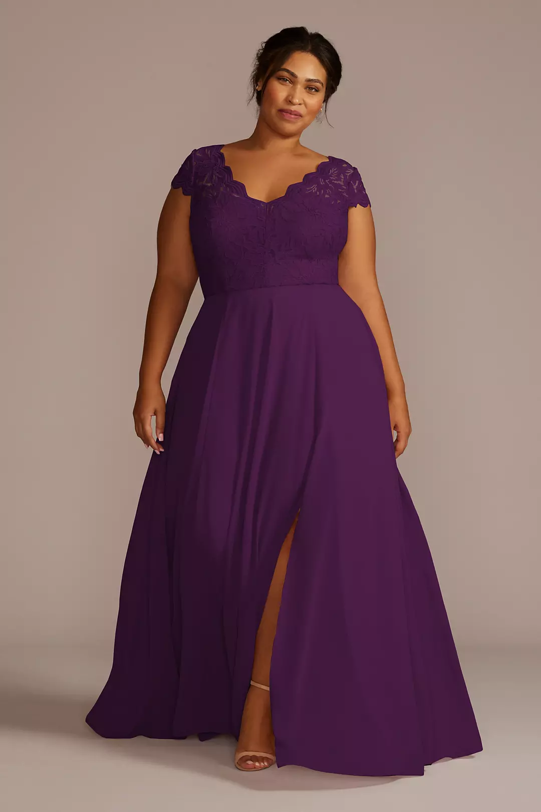 Stretch Lace Chiffon Cap Sleeve Dress - Image 18