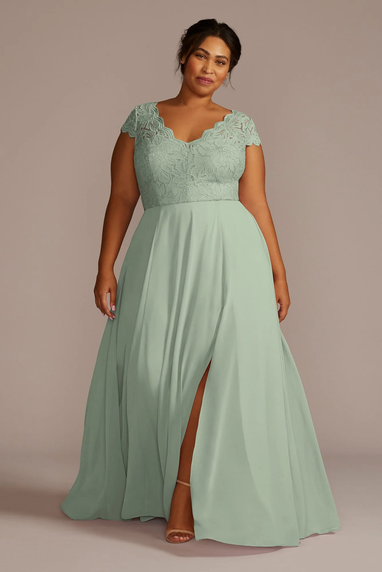 Stretch Lace Chiffon Cap Sleeve Dress - Image 2