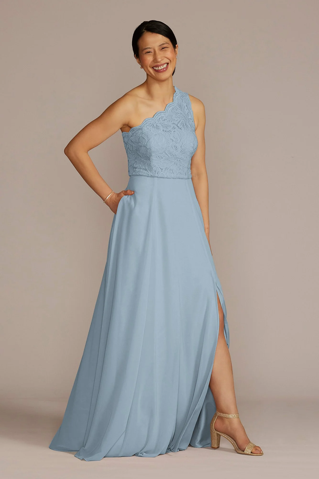 Stretch Lace Chiffon One-Shoulder Bridesmaid Dress - Image 17