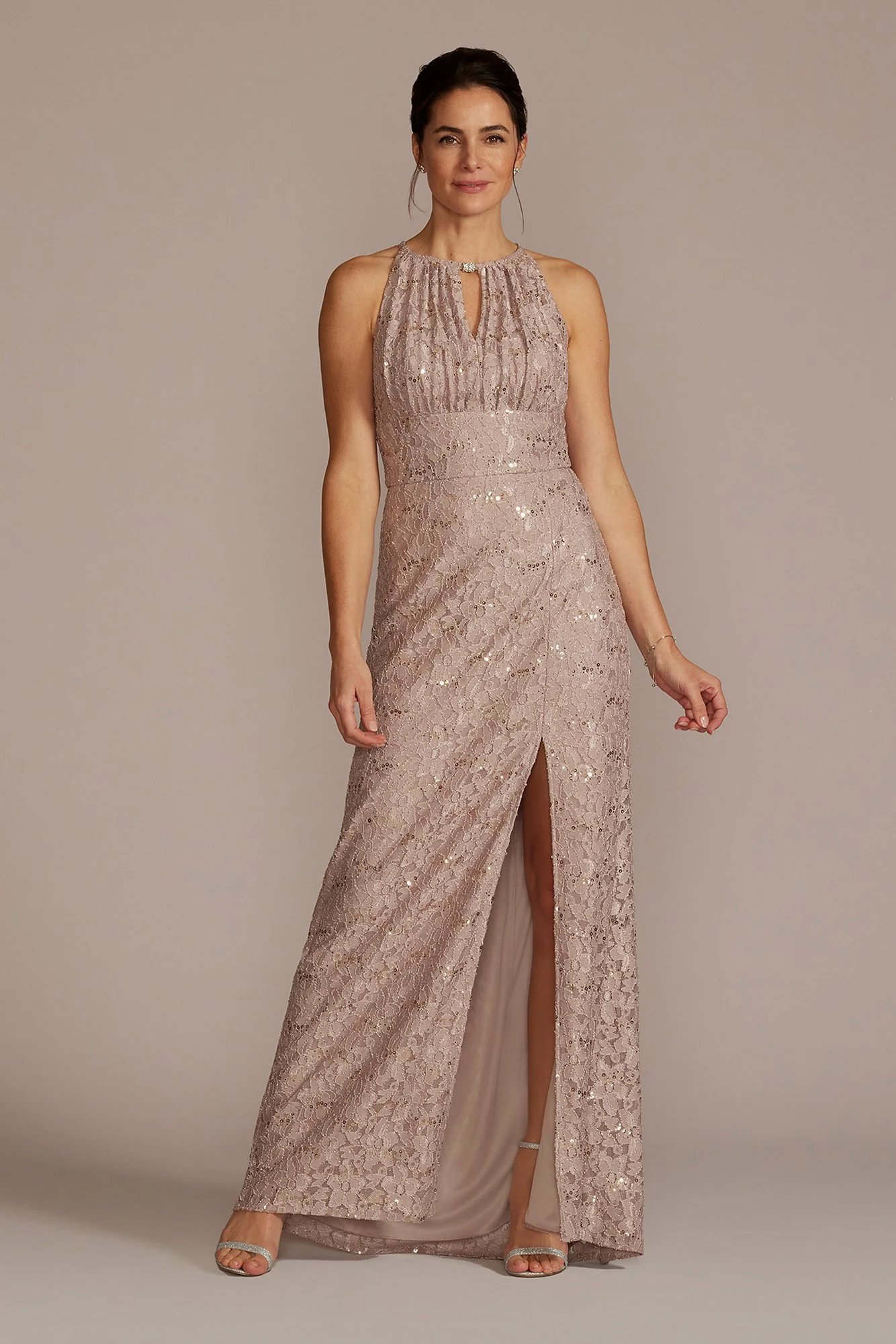 Stretch Lace Sheath Dress with Embellished Keyhole - Image 2