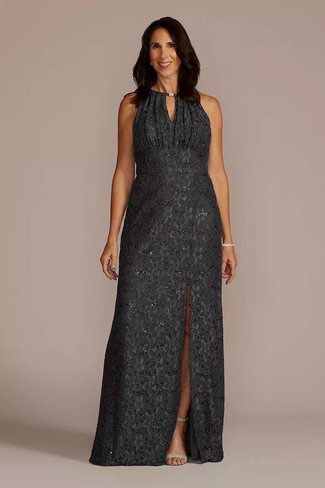 Stretch Lace Sheath Dress with Embellished Keyhole - Image 3