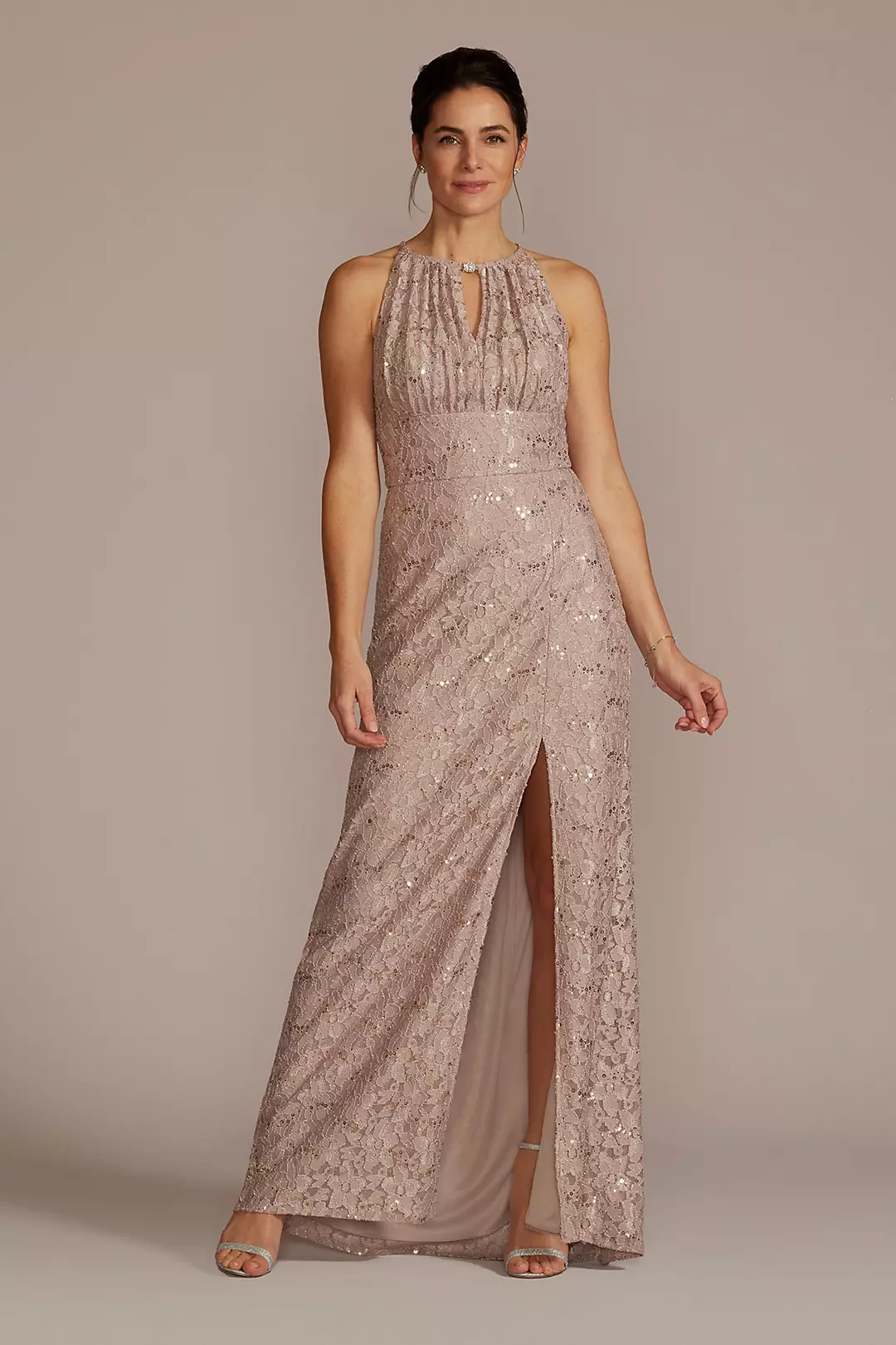 Stretch Lace Sheath Dress with Embellished Keyhole - Image 6