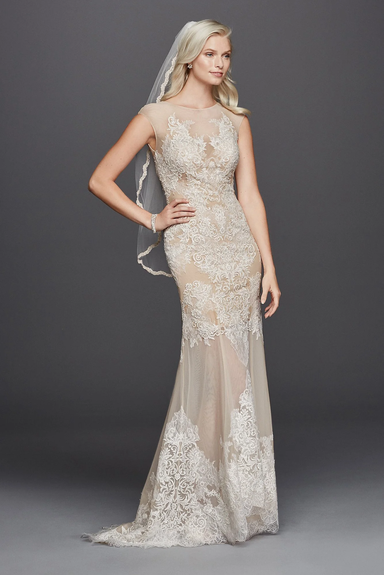 Stretch Mesh Sheath Wedding Dress with Cap Sleeves - Image 2