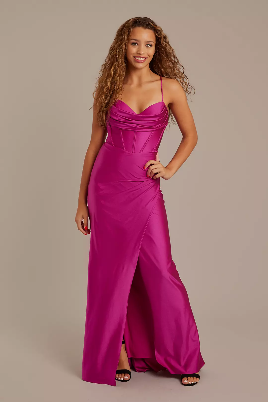 Stretch Satin Cowl Corset Sheath Dress