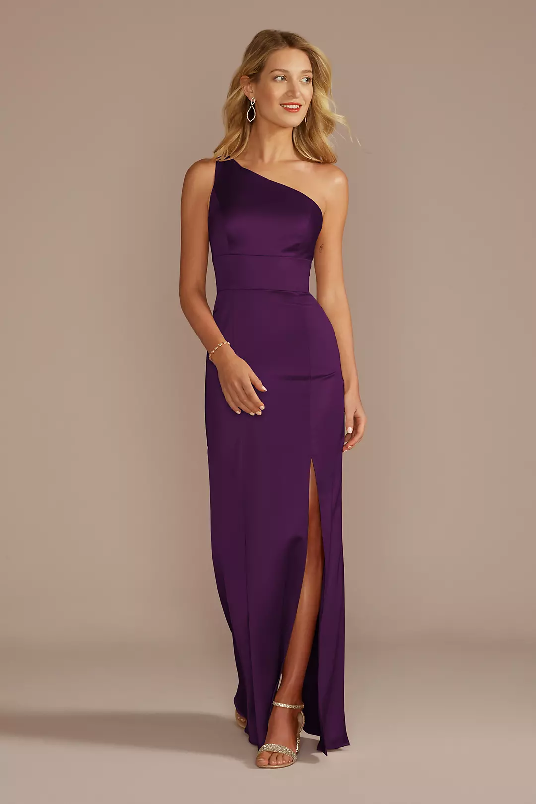 Stretch Satin One-Shoulder Sheath Dress - Image 20