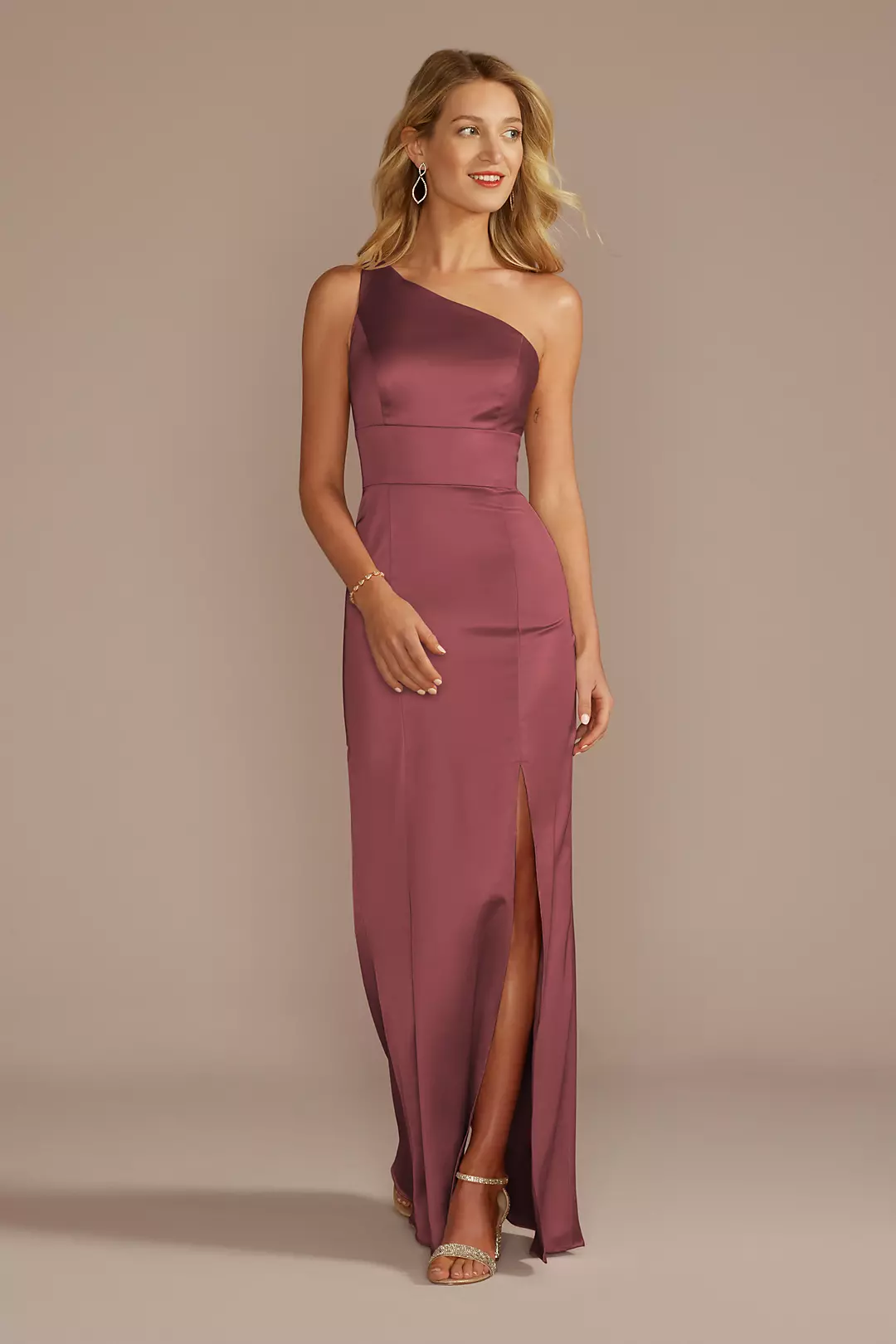 Stretch Satin One-Shoulder Sheath Dress - Image 25